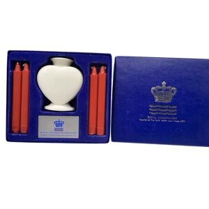 Vintage Royal Copenhagen Porcelain White Heart Candle Holder Vase Set In Box
